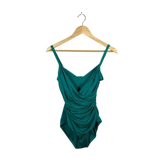 Jantzen Women’s Ruched Surplice Tummy Control One Piece in Teal Size S/M - Picture 1 of 7